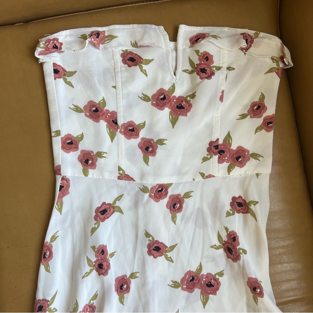 Vintage Strapless Bustier Fit and Flare white mini dress with florals xsmall 0 - Picture 3 of 4